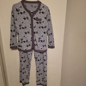 Motherwear Bear  Print Pajama Set - Gray and Black Size Small